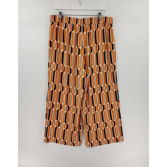 Womens Wide Leg Pants Petite Large Orange Satin Geo-Print Mod Funky Groovy - Picture 7 of 16